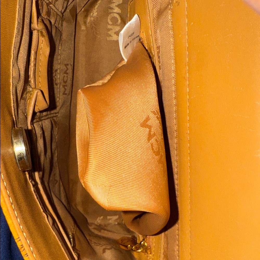 MCM Mini Cognac Leather Tote with Logo Pattern - Picture 15 of 16